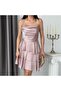 Powder Draped Thin Straps Short Evening Dress with Tie Back - 4