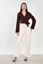 Women's Double-Breasted Collar Side-Tie Long Sleeve Shirt - Bitter Brown - 3