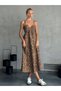 Women's Rope Strap V-Neck Long Patterned Single Jersey Dress