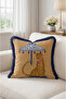 Leopard Motif Fringed Throw Pillow Cover with Gold Background - Navy Blue Tasseled Exotic Throw Pillow Cover - 3