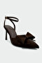 Glori Bow Detailed Women's Bitter Brown Heeled Shoes - 3