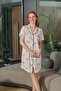 Short Sleeve Patterned Shirt Nightgown Cossybyaqua 26543-42 - 3