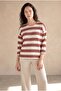 Women's Relaxed Fit Crew Neck Viscose / Elastane Long Sleeve Brown / Ecru Striped Off-Shoulder Blouse Wilda - 6