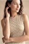 Women's Slim Fit Crew Neck Polyester / Elastane Sleeveless Beige Patterned T-Shirt Uliana - 2