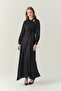 Satin Black/Ecru Dress with Scarf Detail and Belt 0601