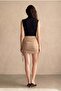 Women's Regular Fit Cotton / Elastane Short Brown Mini Side Gathered Skirt Silvia - 4