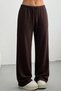 Brown Wide-Legged Draped Knitted Trousers with Elastic Waist and Tie Detail
