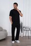 Men's Summer Black Tracksuit Set Oversize T-Shirt Elastic Lace-Up Baggy Pants - 4