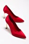 Women's Red Satin Gold Heel Pointed Toe Thin Heel Stiletto - 2