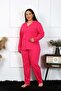 Women's Plus Size Cotton Pocket Buttoned Fuchsia Pajama Set 202401 - 2