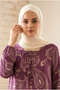 فستان حجاب كبير الحجم من الفيسكون بنقشة الشال - بلون البرقوق والإكرو - تصميم مريح، مناسب للربيع - 2