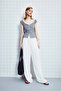 F5024Axwt32 White Wide Leg High Waist Standard Length Linen Blend Trousers with Pockets