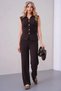 Women's Shirt Collar Button Detail Gathered Blouse Trousers Two-Piece Set 26021