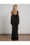 Women's Black Strapless Neck and Glove Tulle Detailed Shirred Scuba Crepe Bodycon Maxi Long Evening Dress - 3