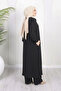 Women's Comfortable Cut Hijab Tunic Pants Set – Wrinkled Fabric, Collar Tie, High Collar - 4