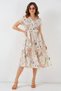 Women's V-Neck Belted Short Sleeve Floral Patterned Viscose Cream Dress - 2