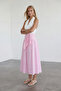 Women's Pink Tie-Waist Zippered Lined Midi Poplin Skirt Alc-X15519 - 4