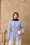 Women's Striped Patterned Waist-Tie Shirt Blue