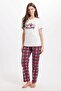 Women's Regular Fit Classic Cut Cotton Crew Neck Short Sleeve Printed White Pajama Set
