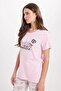 Women's regular fit classic cut 100% cotton crew neck short sleeve printed pink pajama set - 4