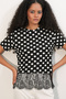 Women's Tulle Detailed Polka Dot Blouse 40018 - Black