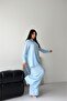 Women's Baby Blue Floral Appliqué Double Linen Fabric Set Nbms2642 - 3
