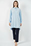 Women's Shirt Collar Textured Oversize Viscose Blue Tunic - 3