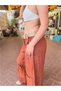 Brick Red Italian Linen Trousers with Arched Mesh Detail and Elastic Waist - 5