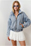 Women's Snow Blue Pocket Belted Epaulet Denim Jacket Ckt-19000534 - 5