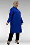 68037 Plus Size Linen Tunic with Accessory Detail - Cobalt blue - 4