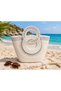 Women's Straw Daily or Beach Bag with Round Handle, Color and Stone Detail, Solid Color, New Season, Hand Knitted Look - 3
