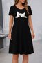 New Season Women's Short Sleeve Crew Neck Cat Patterned Viscose Short Dress - 2