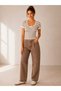 New Season 100% Cotton Women's U-Neck Striped Lace Detailed Casual Stylish Slim Fit T-Shirt - 4