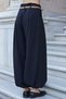Women's Linen-Look High-Waist Pleated Side Pockets Elastic Cuffs Shalwar Trousers-Black - 3