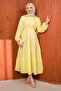 Yellow Ribbed Elastic Sleeve Muslin Dress - 3