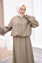 Khaki Elastic Sleeve Zippered Jacket and Skirt Set - 4