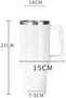 40oz Insulated Stainless Steel Tumbler with Handle Straw Lid Travel Coffee Cup White - 3