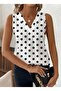 Women's Strappy V-Neck Polka Dot Single Jersey Blouse - 3