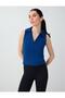 Cobalt Polo Collar Sleeveless Slim Fit Knitted Blouse