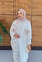 Women's Tulle Floral Embroidered Bat Sleeve Linen Suit - 2