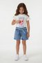 Ecru Ballerina Printed T-Shirt and Buttoned Jean Shorts Girls' 2-Piece Set 24169 - 3