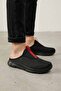 Men's Black Slip-On Slippers - Casual Comfortable Light Sole Shoes - Red Detail