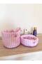 Powder Pink Striped Small Organizer Basket Closet Organizer Makeup Bag Fabric Organizer Bag - 6