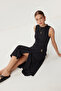 Accessory Detailed Slit Woven Dress Lnt0037 Black - 4