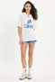 Women's oversized wide cut 100% cotton crew neck short sleeve printed white t-shirt - 2