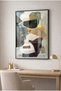 Organic Abstract Form Green and Gold Colored Glass Painting - Black Metal Framed Painting for Home, Business, and School