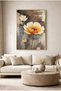 Rustic Modern Glass Painting with Yellow and Orange Flowers - Gold Metal Framed Painting for Home, Business, and School - 2