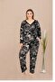 Patterned Long Sleeve Lace Detailed Plus Size Pajama Set