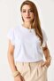 Women's white short-sleeve top with flat sleeves and stitching detail - 2