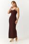 Women's decolte wire smocked strappy sandy fabric dress brown - 3